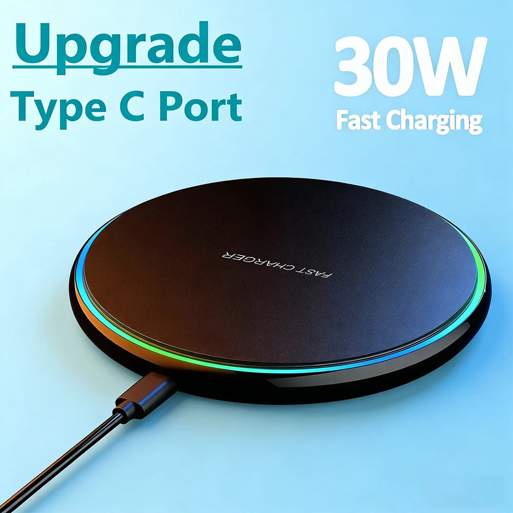 30W Fast Wireless Charger Pad For iPhone17 16 15 14 13  X Pro Max 8 Samsung Galaxy S23 Xiaomi Wireless Charging Station Chargers